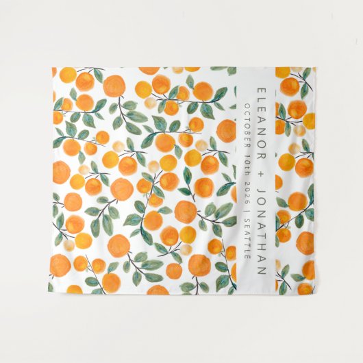 水彩オレンジシトラス フォトブース 背景 タペストリー (正面(横))