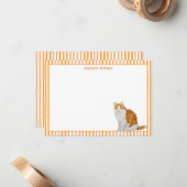 水彩オレンジストライプ猫パーソナライズされた ノートカード (正面/裏面インサイチュ)