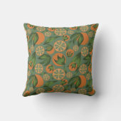 水彩オレンジティール（緑がかった色）フルーツパターン クッション (裏面)
