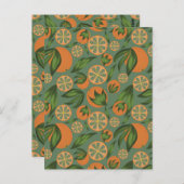 水彩オレンジティール（緑がかった色）フルーツパターン ポストカード (正面/裏面)