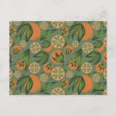 水彩オレンジティール（緑がかった色）フルーツパターン ポストカード (裏面)