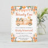 水彩オレンジトラックと花21歳の誕生日 招待状 (スタンド正面)