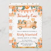 水彩オレンジトラックと花21歳の誕生日 招待状 (正面/裏面)