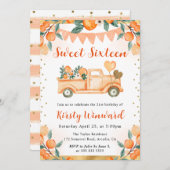 水彩オレンジトラックと花Sweet sixteen 招待状 (正面/裏面)