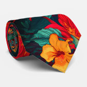 水彩オレンジハワイアン模様モンステラ ネクタイ (ロール)