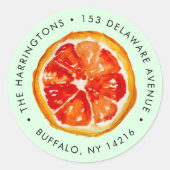 水彩オレンジハンドドロンシトラス差出人住所 ラウンドシール (正面)