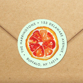 水彩オレンジハンドドロンシトラス差出人住所 ラウンドシール