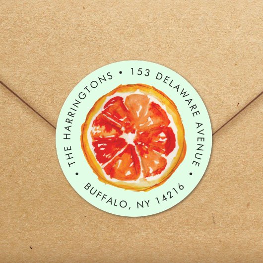 水彩オレンジハンドドロンシトラス差出人住所 ラウンドシール