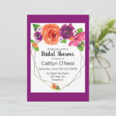 水彩オレンジパープルピンクフローラ金ゴールドフレーム 招待状 (スタンド正面)