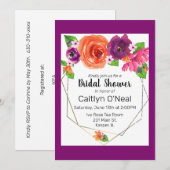 水彩オレンジパープルピンクフローラ金ゴールドフレーム 招待状 (正面/裏面)