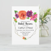 水彩オレンジパープルピンクフローラ金ゴールド枠 招待状 (スタンド正面)