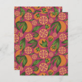 水彩オレンジピンクフルーツパターン ポストカード (正面/裏面)