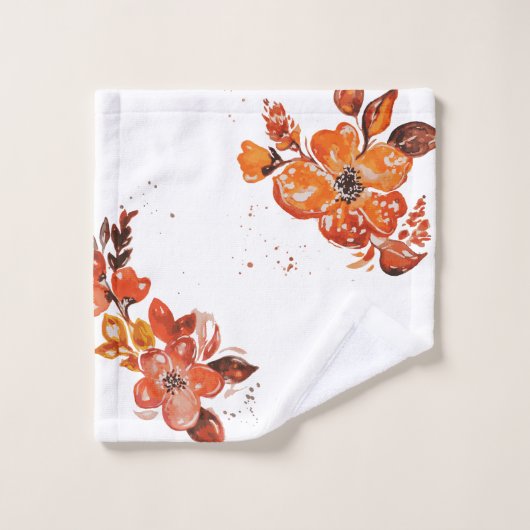 水彩オレンジフラワーコンパクト鏡 ウォッシュタオル (ウォッシュタオル)