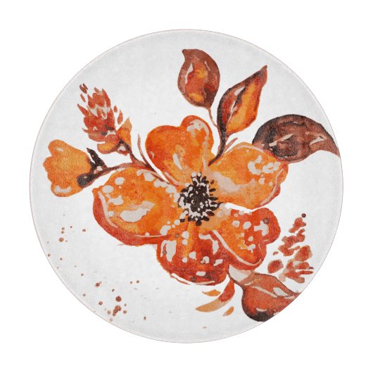 水彩オレンジフラワーコンパクト鏡 カッティングボード (正面)