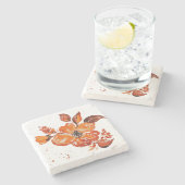 水彩オレンジフラワーコンパクト鏡 ストーンコースター (横)