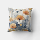 水彩オレンジフラワーズブルーインディゴデザイン347 クッション (裏面)