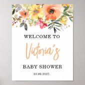 水彩オレンジフローラウェルカムベビーシャワー ポスター (正面)