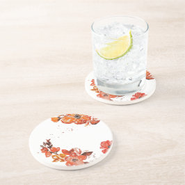 水彩オレンジフローラコンパクト鏡 コースター