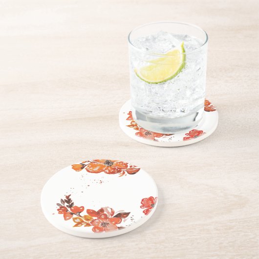 水彩オレンジフローラコンパクト鏡 コースター (側面)