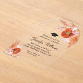 水彩オレンジフローラパーティー卒業アーチ アクリル招待状 (レイダウン)
