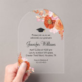 水彩オレンジフローラパーティー卒業アーチ アクリル招待状 (インサイチュ (ポータブル))