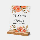 水彩オレンジフローラブライダルシャワーへようこそ アクリルサイン (傾斜)