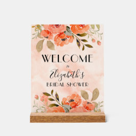 水彩オレンジフローラブライダルシャワーへようこそ アクリルサイン