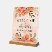 水彩オレンジフローラブライダルシャワーへようこそ アクリルサイン (傾斜)