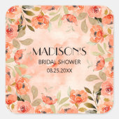 水彩オレンジフローラブライダルシャワー スクエアシール (正面)