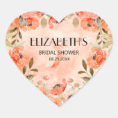 水彩オレンジフローラブライダルシャワー ハートシール (正面)