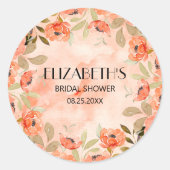 水彩オレンジフローラブライダルシャワー ラウンドシール (正面)