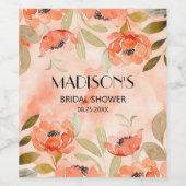 水彩オレンジフローラブライダルシャワー ワインラベル (シングルラベル)