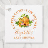 水彩オレンジフローラリトルかわいこちゃんベビーシャワー フェイバータグ (正面)