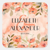 水彩オレンジフローラ結婚ズ スクエアシール (正面)