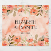 水彩オレンジフローラ結婚ズ スパークリングワインラベル (シングルラベル)