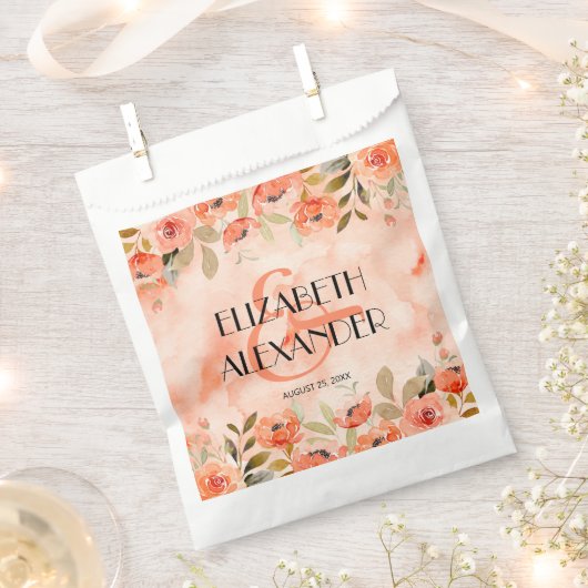 水彩オレンジフローラ結婚ズ フェイバーバッグ (クリップ留めされた状態)