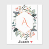 水彩オレンジフローラ緑イニシャル シール (シート)