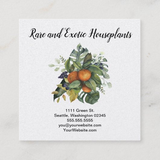 水彩オレンジフローラ配置 スクエア名刺 (裏面)