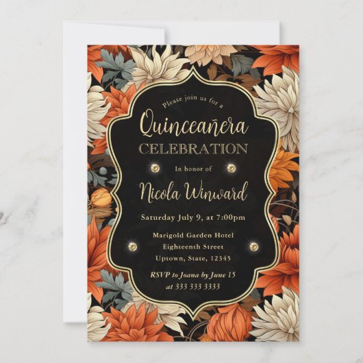 水彩オレンジブラウン紅葉キンセアニェラ 招待状 (正面)