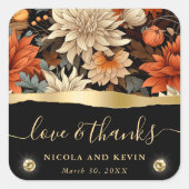 水彩オレンジブラウン紅葉結婚ズ スクエアシール (正面)