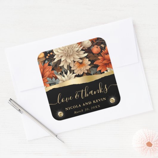 水彩オレンジブラウン紅葉結婚ズ スクエアシール (封筒)