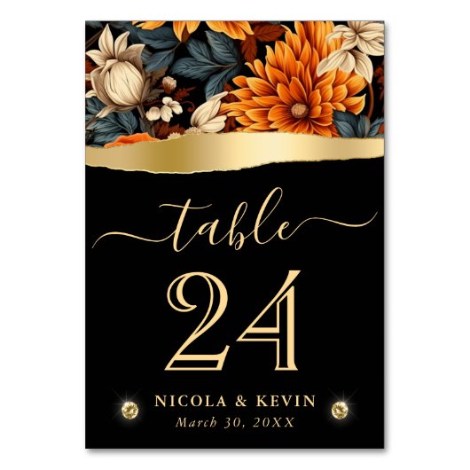 水彩オレンジブラウン紅葉結婚ズ テーブルナンバー (正面)