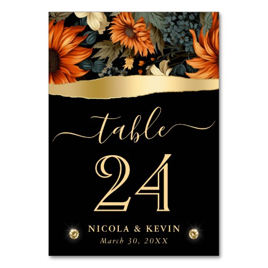 水彩オレンジブラウン紅葉結婚ズ テーブルナンバー (正面)