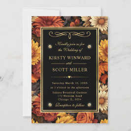 水彩オレンジブラウン紅葉結婚ズ 招待状