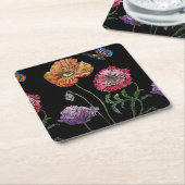 水彩オレンジブラックポピーフローラ  スクエアペーパーコースター (アングル)