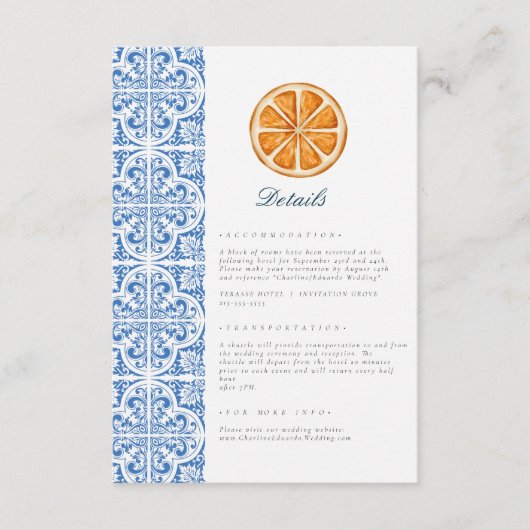 水彩オレンジブルーのタイル地中海の詳細 エンクロージャーカード (正面)