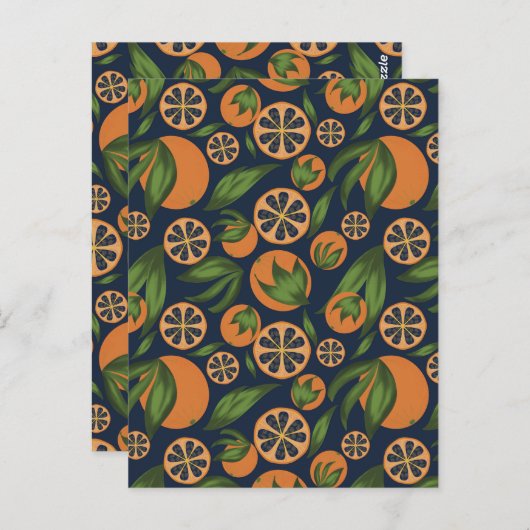 水彩オレンジブルーフルーツパターン ポストカード (正面/裏面)