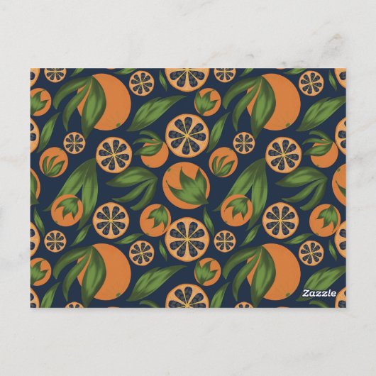 水彩オレンジブルーフルーツパターン ポストカード (裏面)