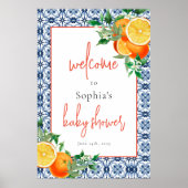 水彩オレンジブルーポジターノウェルカムサイン ポスター (正面)