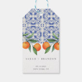 水彩オレンジブルー地中海のタ結婚イル ギフトタグ (裏面)
